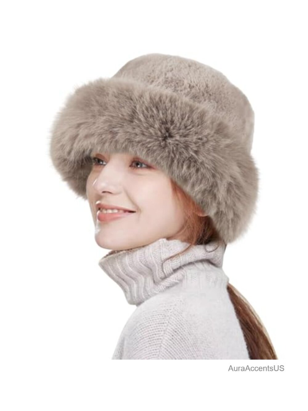 Fluffy Faux Fur Winter Bucket Hat Adjustable Warm Fisherman Plush